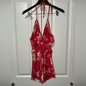 Pink Lily Halter Top Floral Romper M